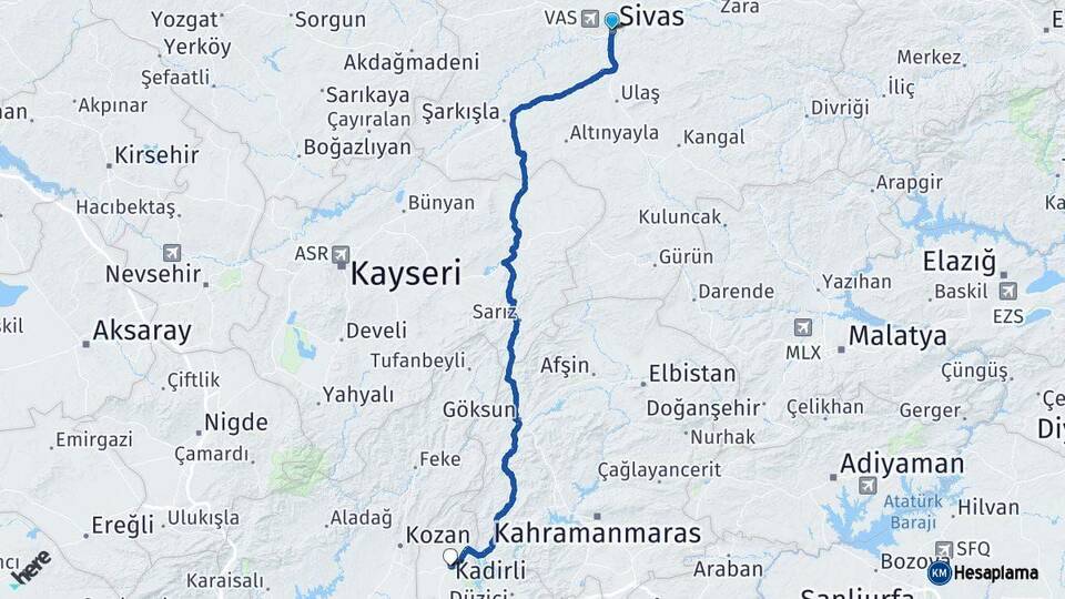 Sivas Kadirli Osmaniye Arası Kaç Km - Yol Haritası
