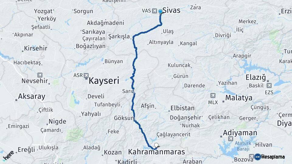 Sivas Kahramanmaraş Arası Kaç Km - Yol Haritası