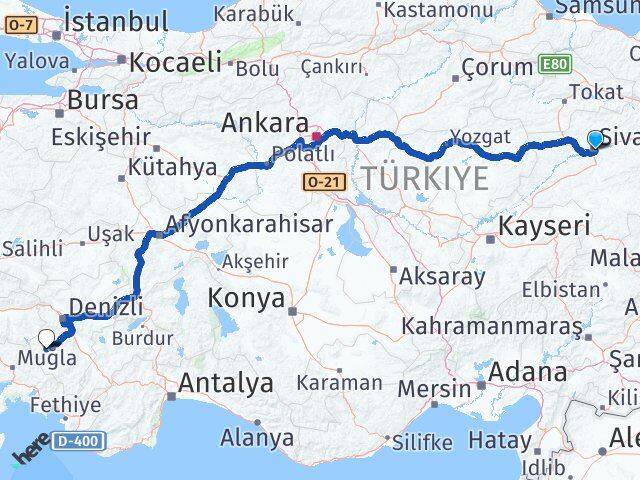 Sivas Kale Denizli Arası Kaç Km - Yol Haritası