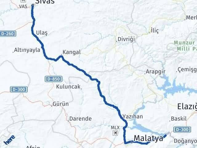 Sivas Kale Malatya Arası Kaç Km - Yol Haritası