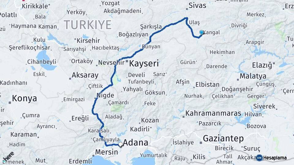 Sivas Kangal Adana Arası Kaç Km - Yol Haritası