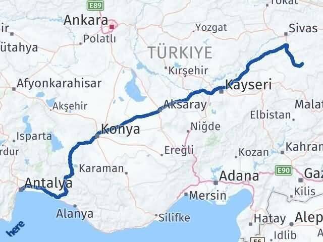 Sivas Kangal Antalya Arası Kaç Km - Yol Haritası