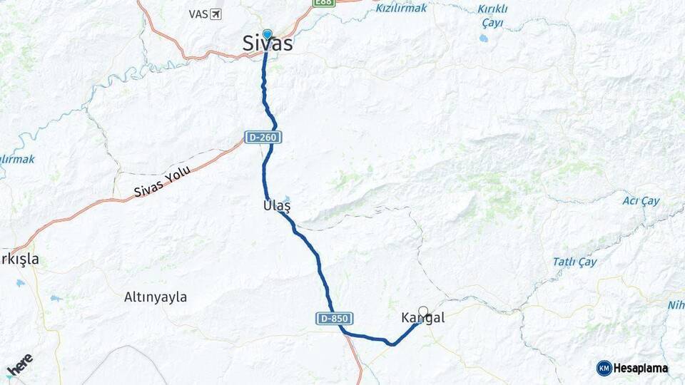 Sivas Kangal Arası Kaç Km - Yol Haritası