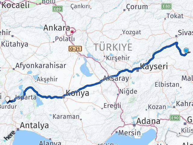 Sivas Kangal Burdur Arası Kaç Km - Yol Haritası