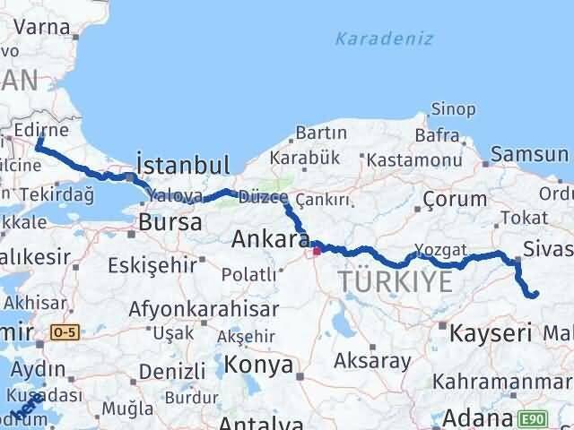 Sivas Kangal Kırklareli Arası Kaç Km - Yol Haritası