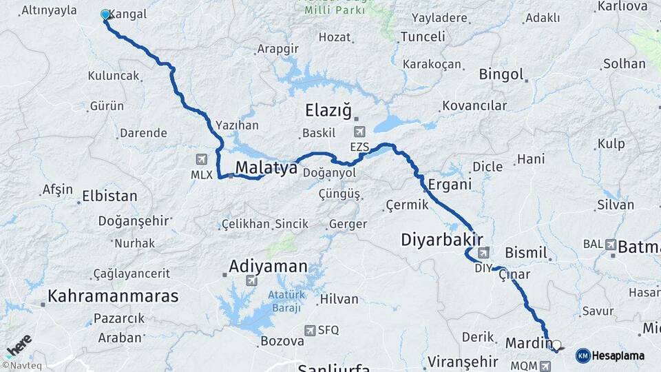 Sivas Kangal Mardin Arası Kaç Km - Yol Haritası