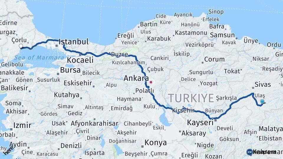 Sivas Kangal Tekirdağ Arası Kaç Km - Yol Haritası