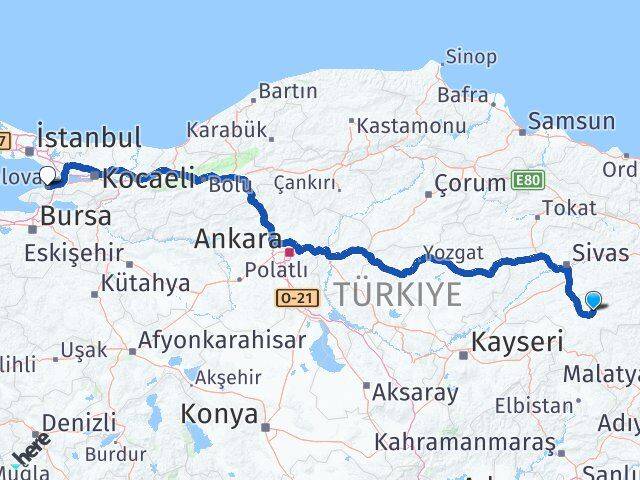 Sivas Kangal Yalova Arası Kaç Km - Yol Haritası