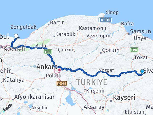 Sivas Karasu Sakarya Arası Kaç Km - Yol Haritası