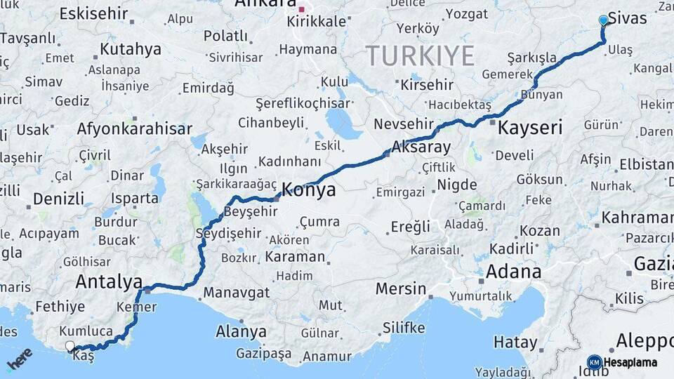 Sivas Kaş Antalya Arası Kaç Km - Yol Haritası