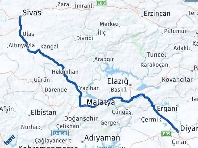 Sivas Kayapınar Diyarbakır Arası Kaç Km - Yol Haritası