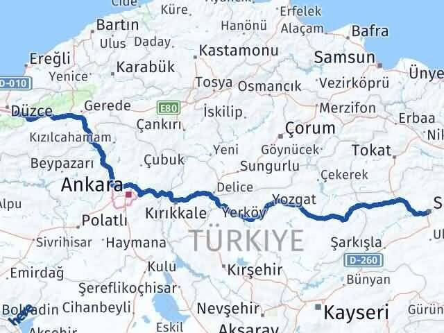 Sivas Kaynaşlı Düzce Arası Kaç Km - Yol Haritası
