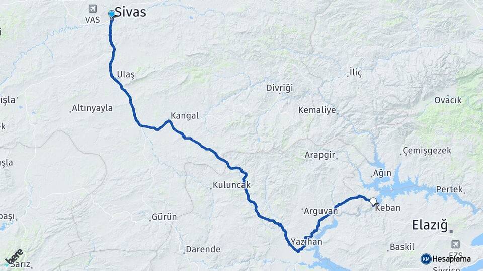 Sivas Keban Elazığ Arası Kaç Km - Yol Haritası