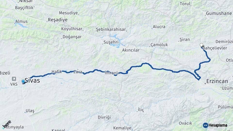 Sivas Kelkit Gümüşhane Arası Kaç Km - Yol Haritası