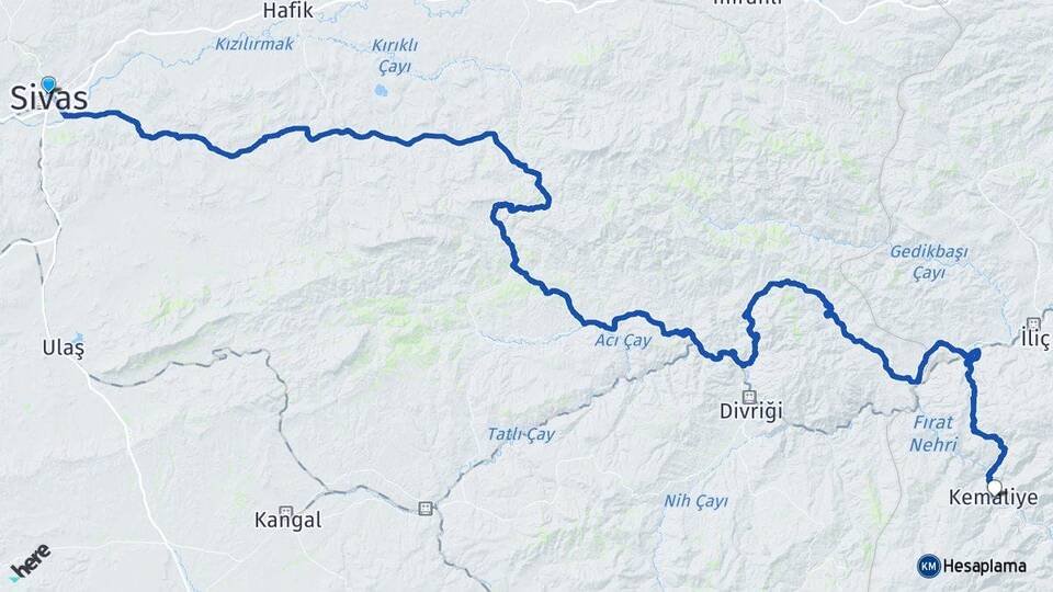 Sivas Kemaliye Erzincan Arası Kaç Km - Yol Haritası