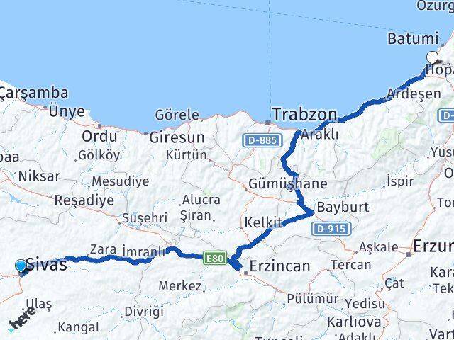Sivas Kemalpaşa Artvin Arası Kaç Km - Yol Haritası