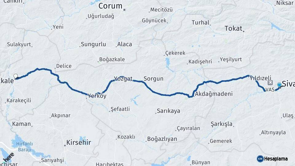 Sivas Kırıkkale Arası Kaç Km - Yol Haritası