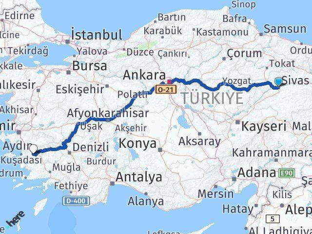 Sivas Koçarlı Aydın Arası Kaç Km - Yol Haritası