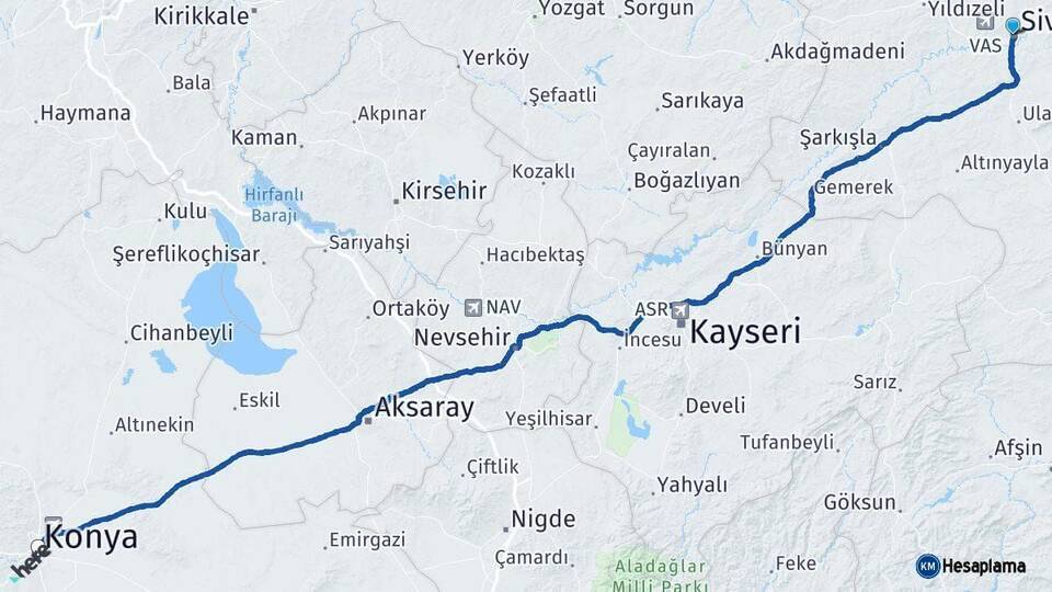 Sivas Konya Arası Kaç Km - Yol Haritası