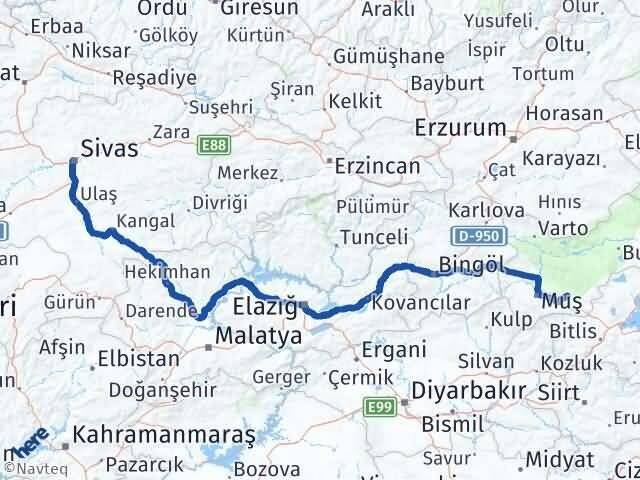 Sivas Korkut Muş Arası Kaç Km - Yol Haritası