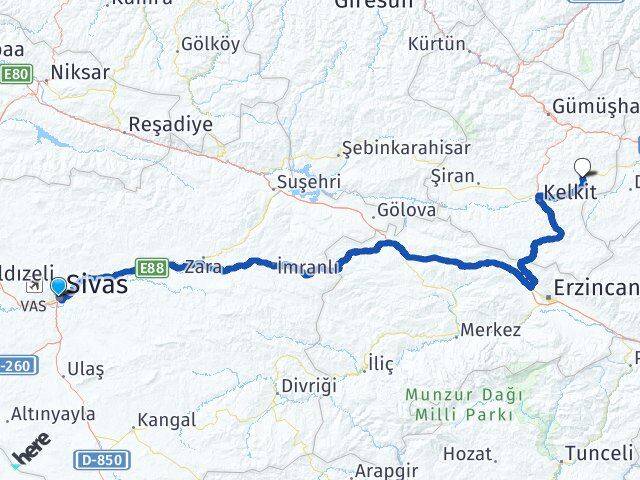 Sivas Köse Gümüşhane Arası Kaç Km - Yol Haritası