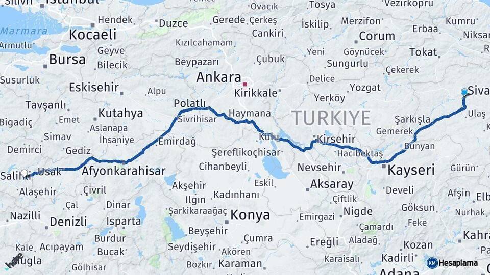 Sivas Kula Manisa Arası Kaç Km - Yol Haritası