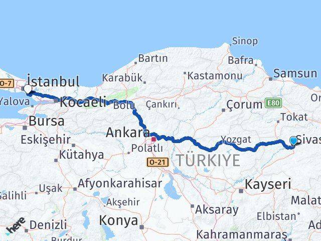 Sivas Maltepe İstanbul Arası Kaç Km - Yol Haritası