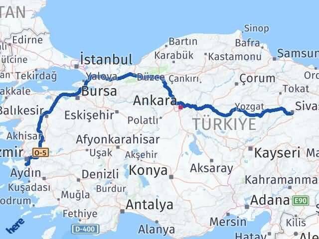Sivas Menderes İzmir Arası Kaç Km - Yol Haritası