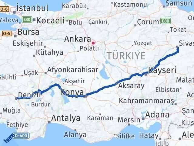 Sivas Merkezefendi Denizli Arası Kaç Km - Yol Haritası