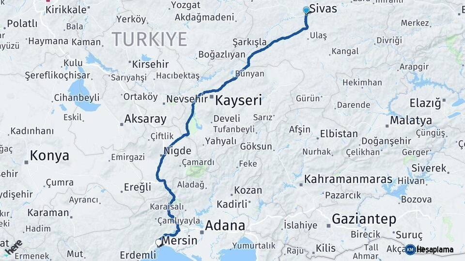 Sivas Mersin Arası Kaç Km - Yol Haritası