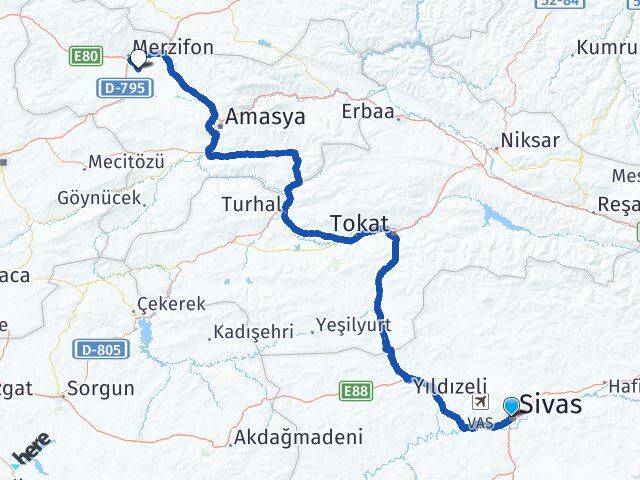 Sivas Merzifon Havalimanı Arası Kaç Km - Yol Haritası