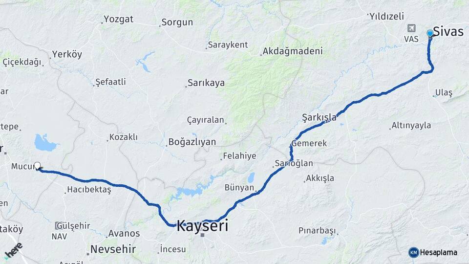 Sivas Mucur Kırşehir Arası Kaç Km - Yol Haritası