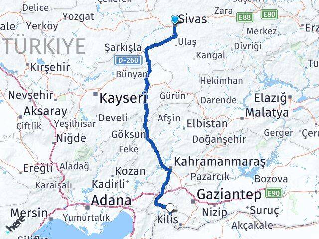 Sivas Musabeyli Kilis Arası Kaç Km - Yol Haritası