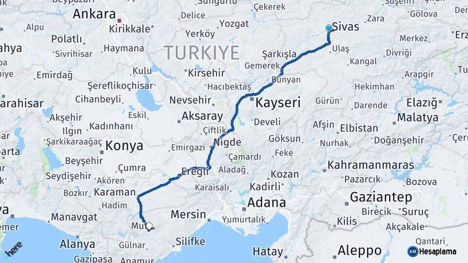 Sivas Mut Mersin Arası Kaç Km - Yol Haritası