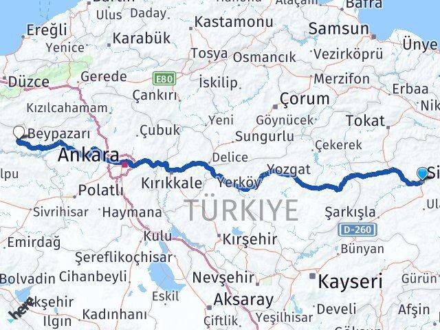 Sivas Nallıhan Ankara Arası Kaç Km - Yol Haritası