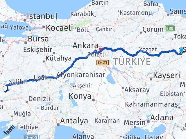 Sivas Ödemiş İzmir Arası Kaç Km - Yol Haritası