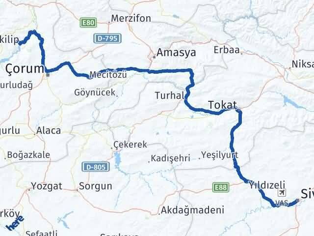 Sivas Oğuzlar Çorum Arası Kaç Km - Yol Haritası