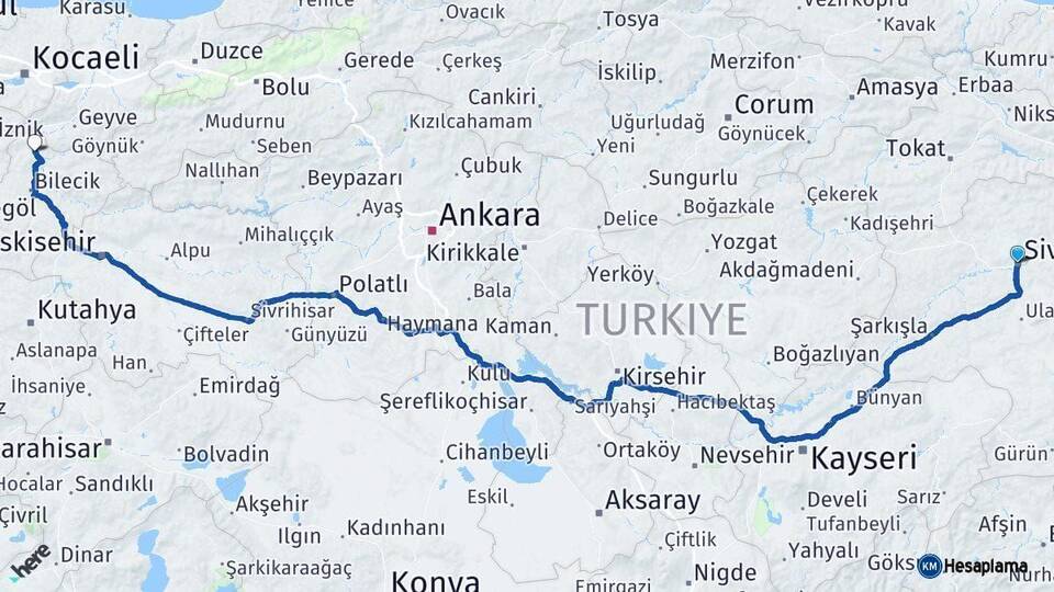 Sivas Osmaneli Bilecik Arası Kaç Km - Yol Haritası