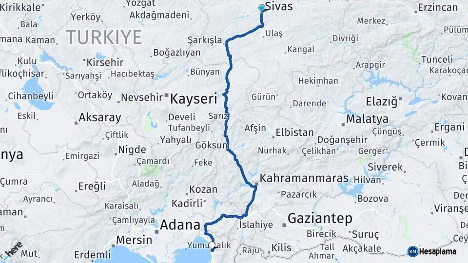 Sivas Payas Hatay Arası Kaç Km - Yol Haritası
