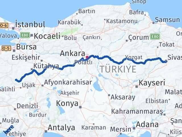 Sivas Pazarlar Kütahya Arası Kaç Km - Yol Haritası