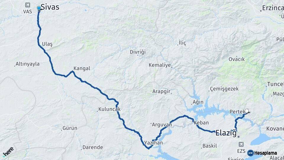 Sivas Pertek Tunceli Arası Kaç Km - Yol Haritası