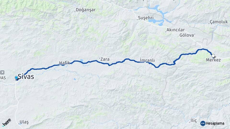 Sivas Refahiye Erzincan Arası Kaç Km - Yol Haritası