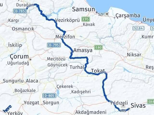 Sivas Saraydüzü Sinop Arası Kaç Km - Yol Haritası