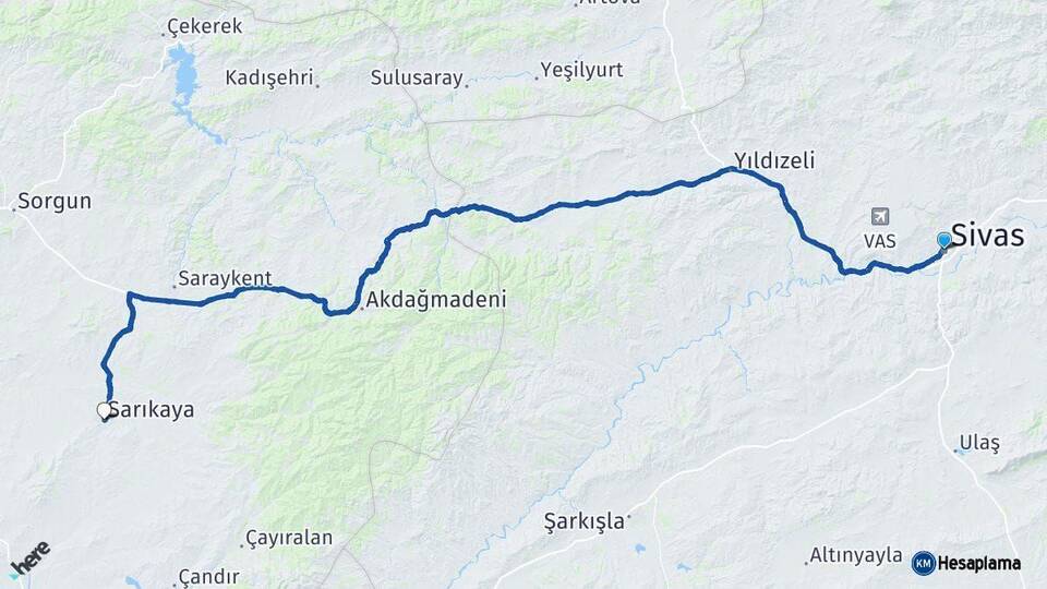 Sivas Sarıkaya Yozgat Arası Kaç Km - Yol Haritası