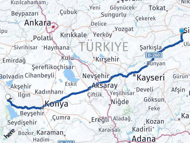 Sivas Şarkikaraağaç Isparta Arası Kaç Km - Yol Haritası