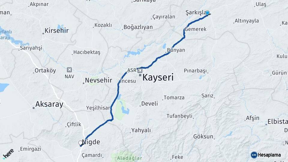 Sivas Şarkışla Niğde Arası Kaç Km - Yol Haritası