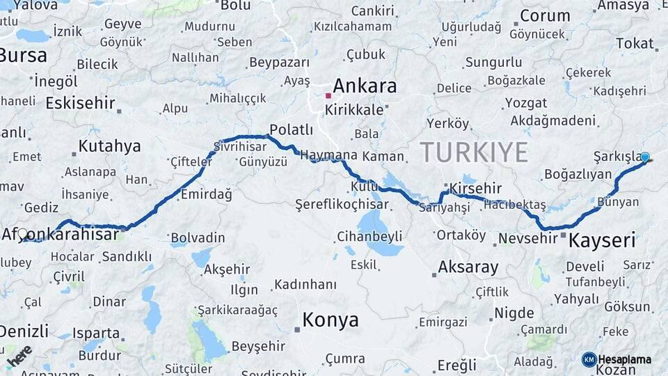 Sivas Şarkışla Uşak Arası Kaç Km - Yol Haritası