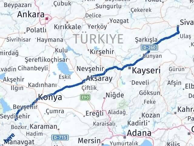Sivas Seydişehir Konya Arası Kaç Km - Yol Haritası