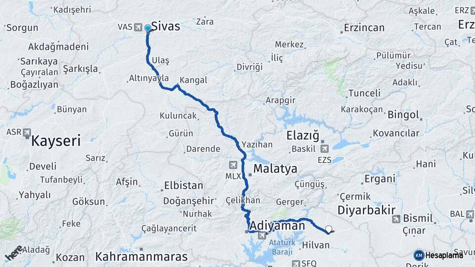 Sivas Siverek Şanlıurfa Arası Kaç Km - Yol Haritası