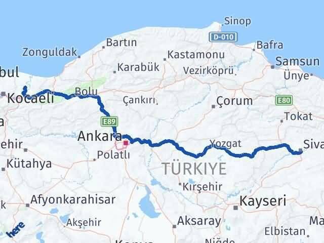 Sivas Söğütlü Sakarya Arası Kaç Km - Yol Haritası